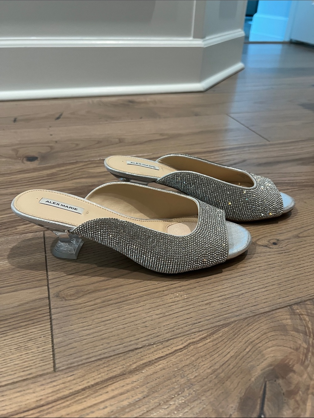 Alex Marie Silver Rhinestone Slide Mules - Picture 2 of 3